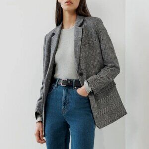 Everlane Oversized Blazer Jacket Glen Plaid Houndstooth Wool Size 4
